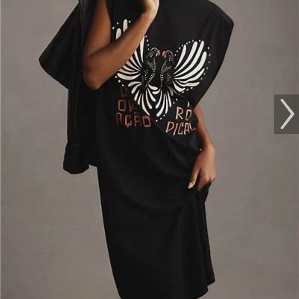 FARM Rio Black Midi Dress with White & Orange Butterfly Graphic - Picture 2 of 7